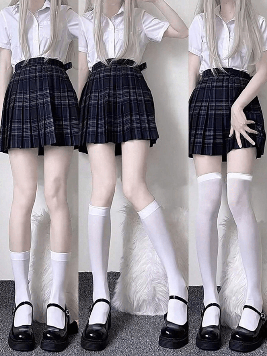 3pairs Lolita Style Women's White Pressure Socks Set, Including Three Types: Over - The - Knee Socks, Ankle Socks, And Stockings - Lolli World Marketplace