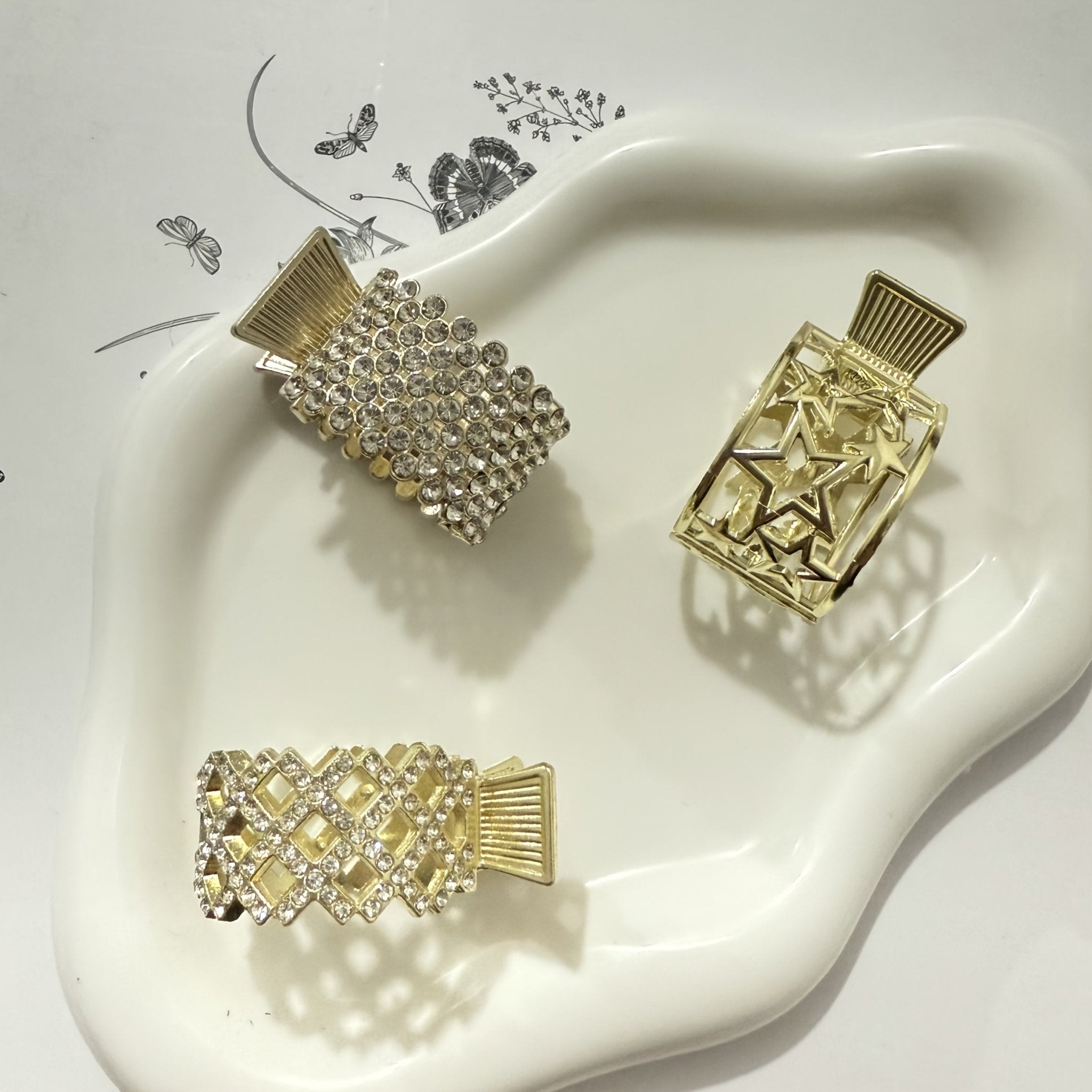 3pcs Rhinestone - Embellished Zinc Alloy Hair Clips | Elegant and Minimalist Style for High Ponytail, Oval Shape, Bright Color Finish