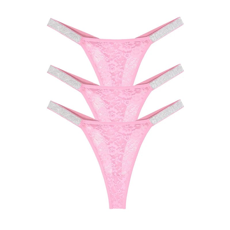 3pcs Sexy Thongs Lace Women Underwear Perspective Floral Panties Low Rise Two Shiny Belts G - string Comfortable Intimate Lingerie