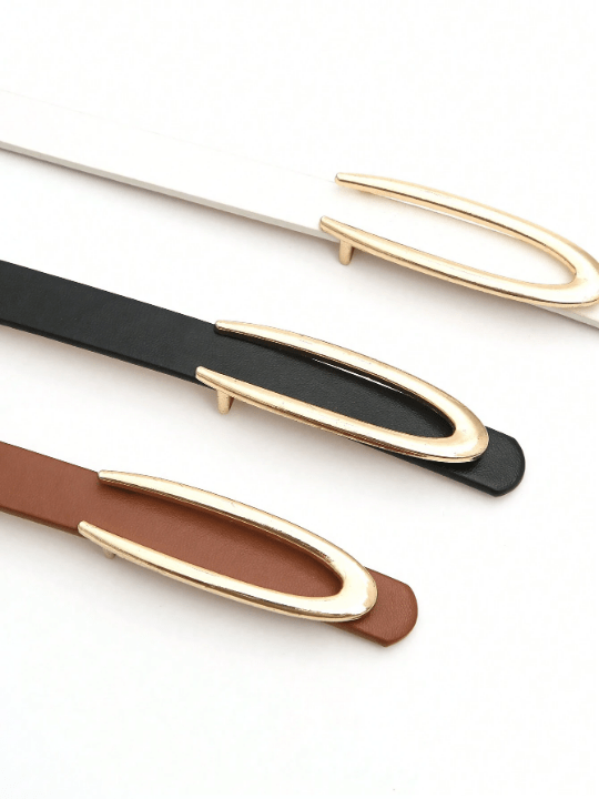 3pcs Women's Gold Tone Buckle Black/white/brown All - match Romantic Casual Thin Belt, Suitable For All Seasons - Lolli World Marketplace