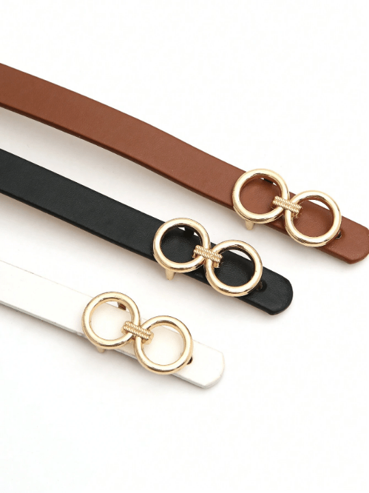 3pcs Women's Gold Tone Buckle Black/white/brown All - match Romantic Casual Thin Waist Belt, All Seasons - Lolli World Marketplace