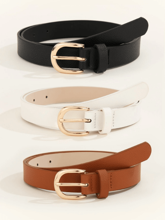 3pcs Women's Metal Square Buckle Simple & Versatile Waist Belt For Dress, Jeans, And Suit Pants Suitable For Daily Wear - Lolli World Marketplace