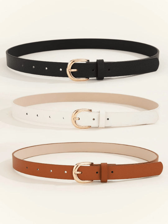 3pcs Women's Metal Square Buckle Simple & Versatile Waist Belt For Dress, Jeans, And Suit Pants Suitable For Daily Wear - Lolli World Marketplace