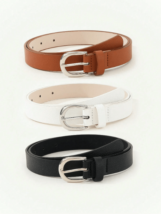 3pcs Women's Simple Metal Square Buckle Waist Belt Set For Matching Dress, Jeans, Trousers Etc., Perfect For Daily Wear - Lolli World Marketplace