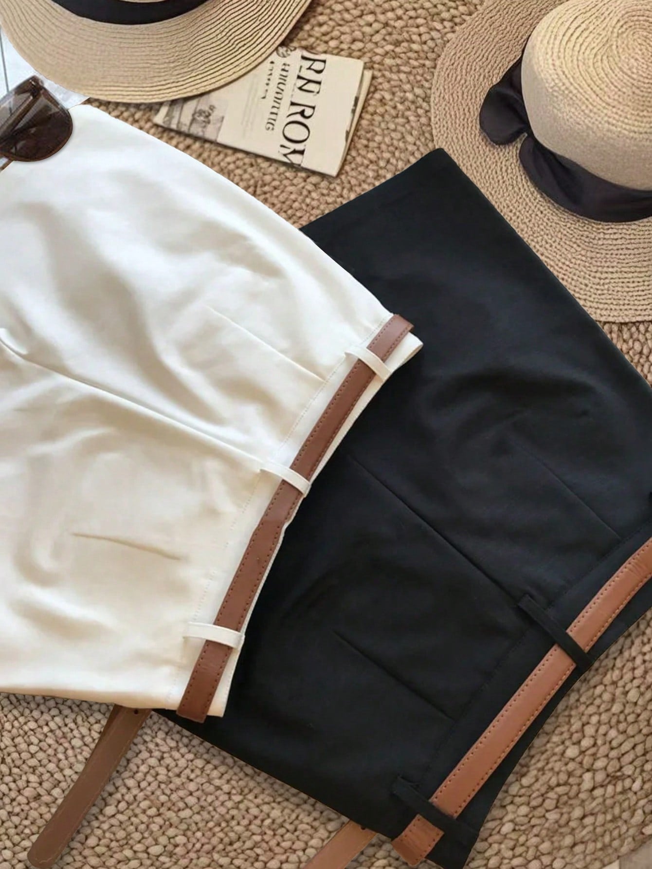 3pcs/Set Women Black White Coffee Casual Commuting Business Shorts