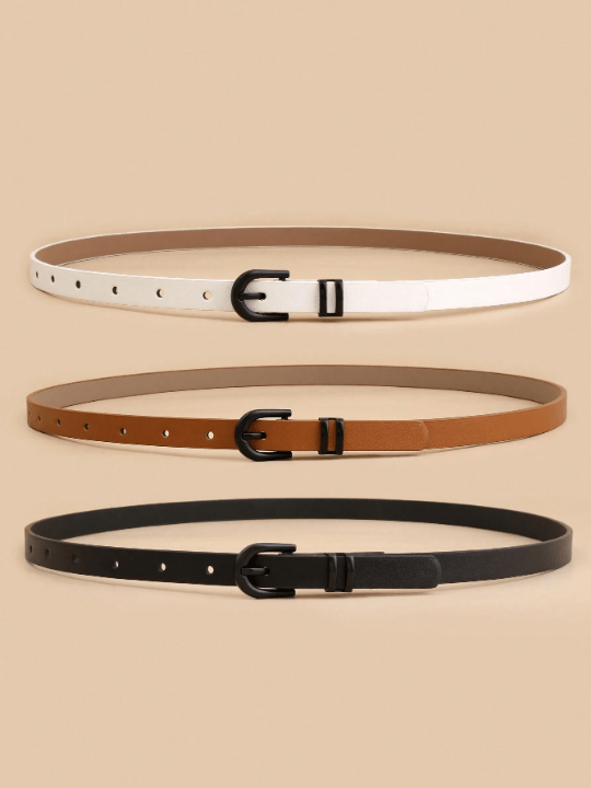 3pcs/Set Women's Simple & Fashionable Versatile Decorative Waist Belt With U - Shaped Buckle - Lolli World Marketplace