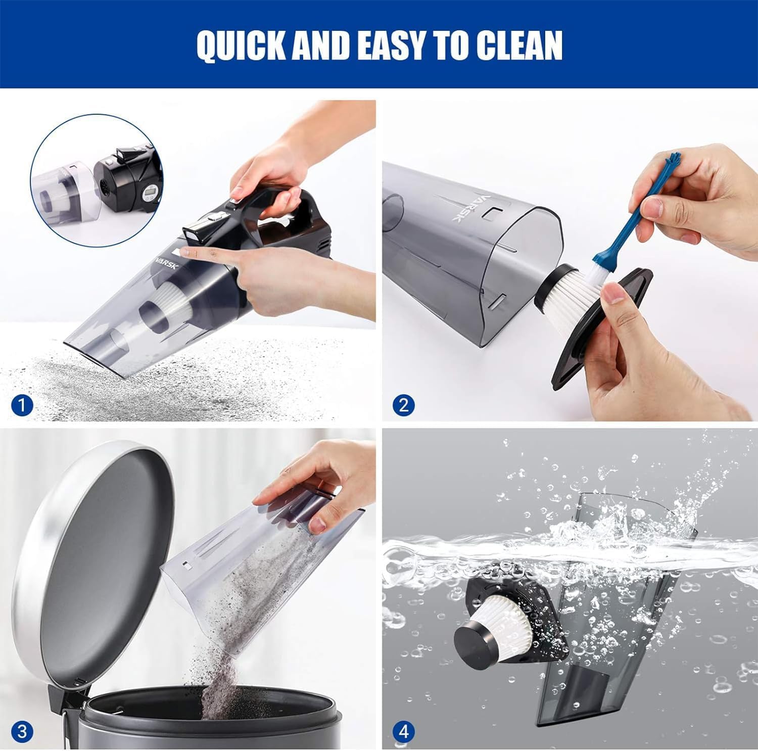 4 - in - 1 Car Vacuum Cleaner High Power, Tire Inflator Portable Car Vacuum with Digital Tire Pressure Gauge LCD Display and LED Light