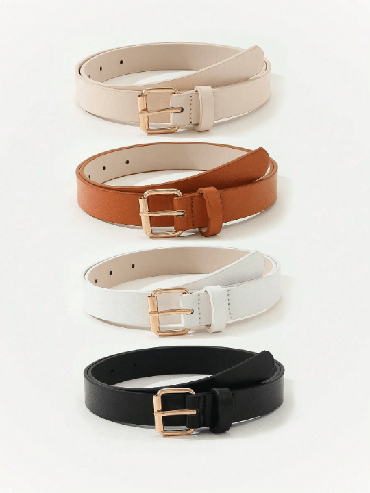 4pcs Women's Basic Square Buckle Waist Belt Set For Dress And Jeans, Suitable For Daily Wear Or Work Outfits - Lolli World Marketplace
