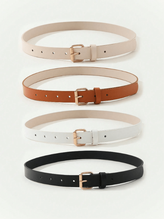 4pcs Women's Basic Square Buckle Waist Belt Set For Dress And Jeans, Suitable For Daily Wear Or Work Outfits - Lolli World Marketplace