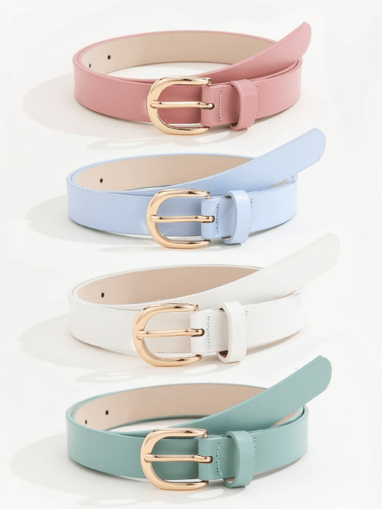 4pcs/Set Women's Metal Square Buckle Simple And Versatile Waist Belt, Suitable For Daily Wear With Dresses, Jeans And Suits - Lolli World Marketplace