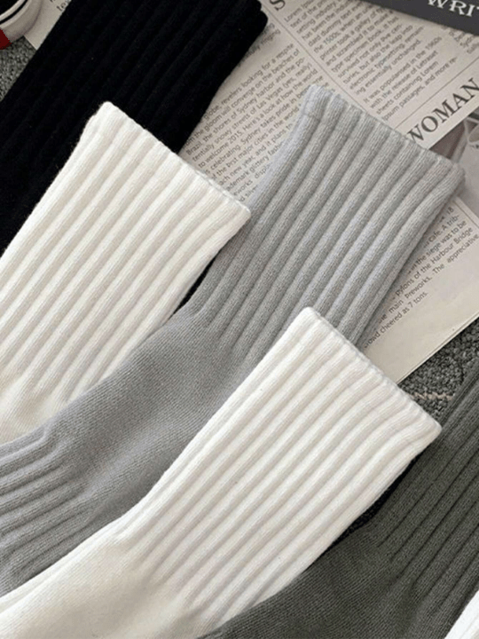 5pairs Autumn/winter Mid Calf Socks Black/white Anti - odor Sweat - absorbent Breathable Sporty Socks - Lolli World Marketplace
