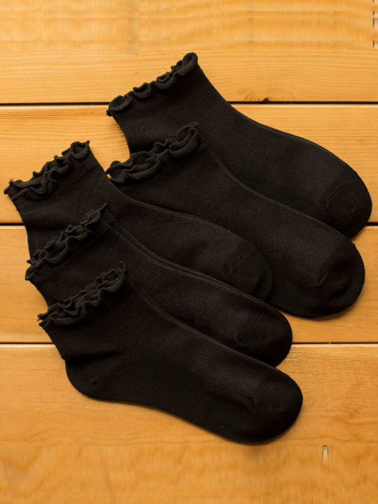 5pairs Solid Frill Trim Crew Socks - Lolli World Marketplace