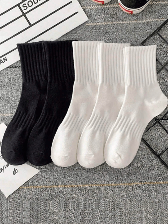 5pairs Women's Casual Black & White Mid - calf Socks For Spring And Autumn - Lolli World Marketplace