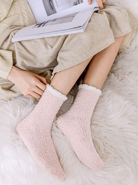 5pairs Women's Cute Thickened Coral Fleece Mid - calf Socks For Autumn And Winter - Lolli World Marketplace