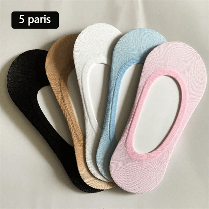 5pairs/Pack New Style Women's Candy - Colored Boat Socks, Casual Anti - Slip Invisible Shallow Mouth Socks, Nylon Invisible Socks, Low - Cut Short Socks For All Seasons - Lolli World Marketplace