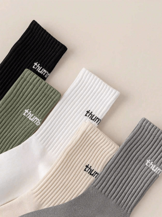 5pairs/set Multicolor Women's Spring And Autumn Casual Crew Socks With Letter Pattern, Unisex - Lolli World Marketplace