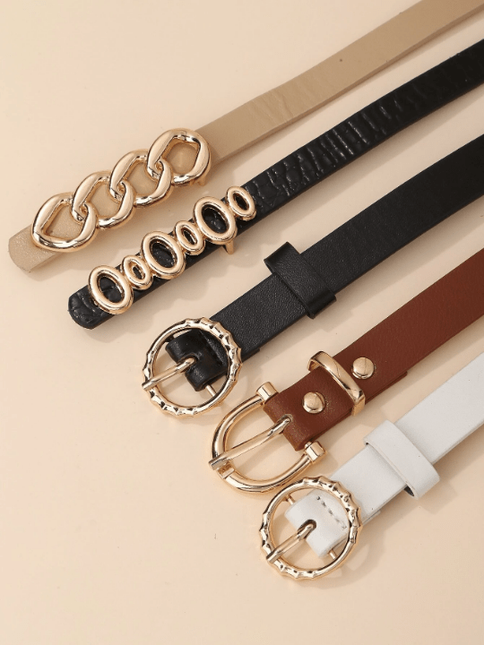 5pcs/set Women's Jeans/dresses Decorative Chain Belt With Circular Buckle, Black & White Color, Suitable For Daily Wear - Lolli World Marketplace