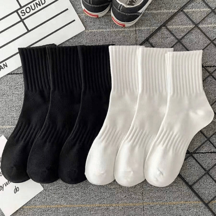 6 Pairs Women's Mid - calf Socks With Black & White Stripes And High Elasticity, Suitable For Daily Wear - Lolli World Marketplace