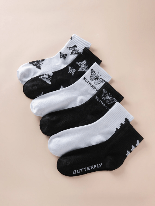6pairs Butterfly Pattern Crew Socks - Lolli World Marketplace