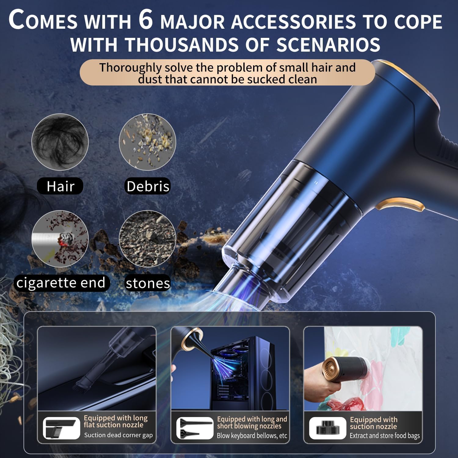 Handheld Mini Vacuum Cleaner and Air Duster, 4-in1 Hand Held Vacuum Cordless Rechargeable