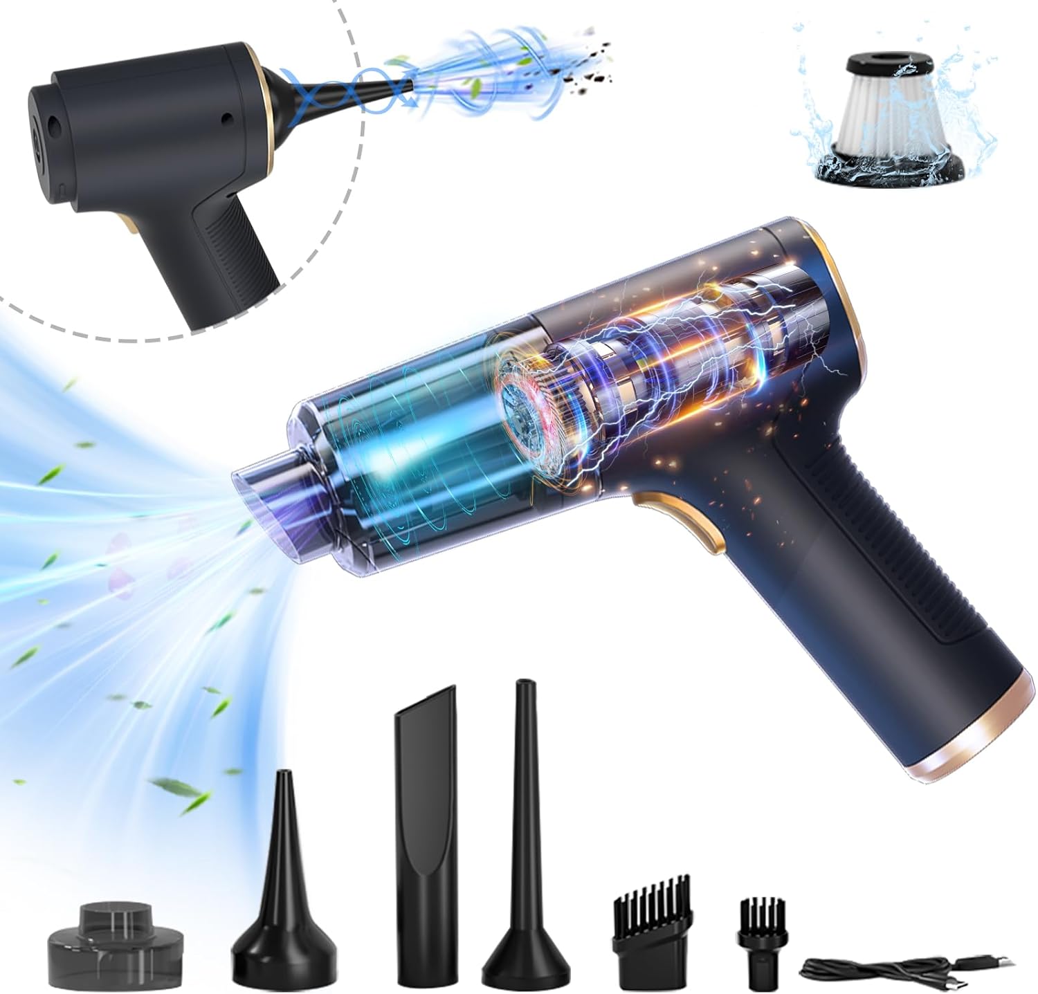 Handheld Mini Vacuum Cleaner and Air Duster, 4-in1 Hand Held Vacuum Cordless Rechargeable