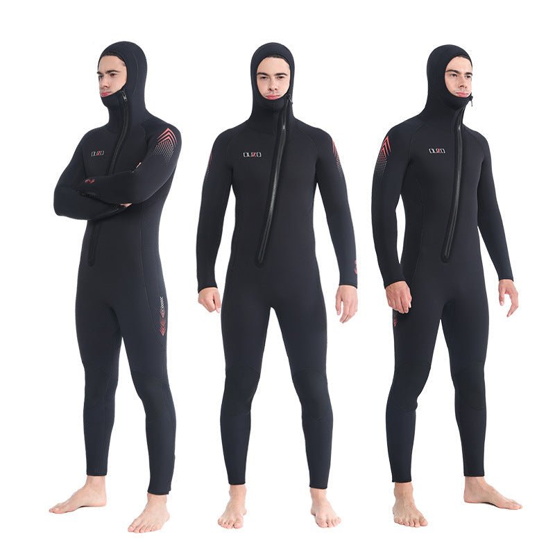 7MM Thick Neoprene Front Zipper Hooded Wetsuit Men Scuba Spearfishing One Piece Diving Suit Surfing Snorkeling Winter Swimsuit