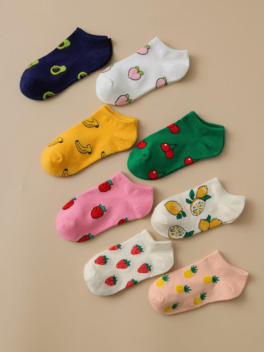 8 Pairs/set Women's Fruit Patterned Casual Short Socks - Lolli World Marketplace