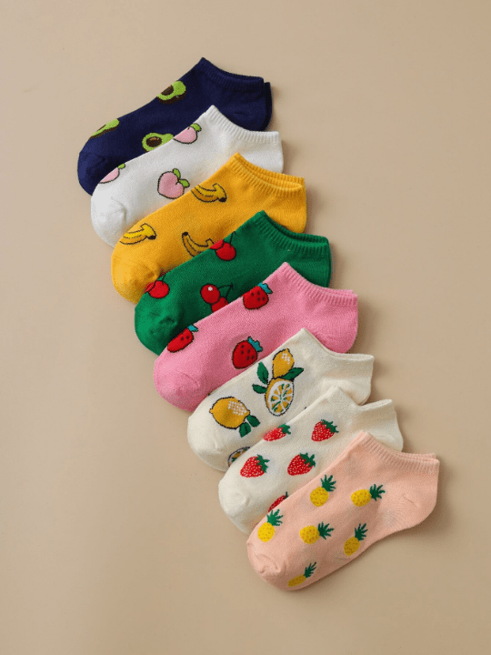 8 Pairs/set Women's Fruit Patterned Casual Short Socks - Lolli World Marketplace