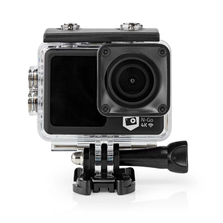 Nedis Action Camera | Dual Screen | 4K@30fps | 16 MPixel | Waterproof up to: 30.0 m | 90 min | Wi-Fi | App available for: Android™/iOS | Brackets included | Black