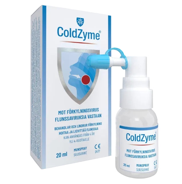 ColdZyme cold and flu spray with packaging on a white background
