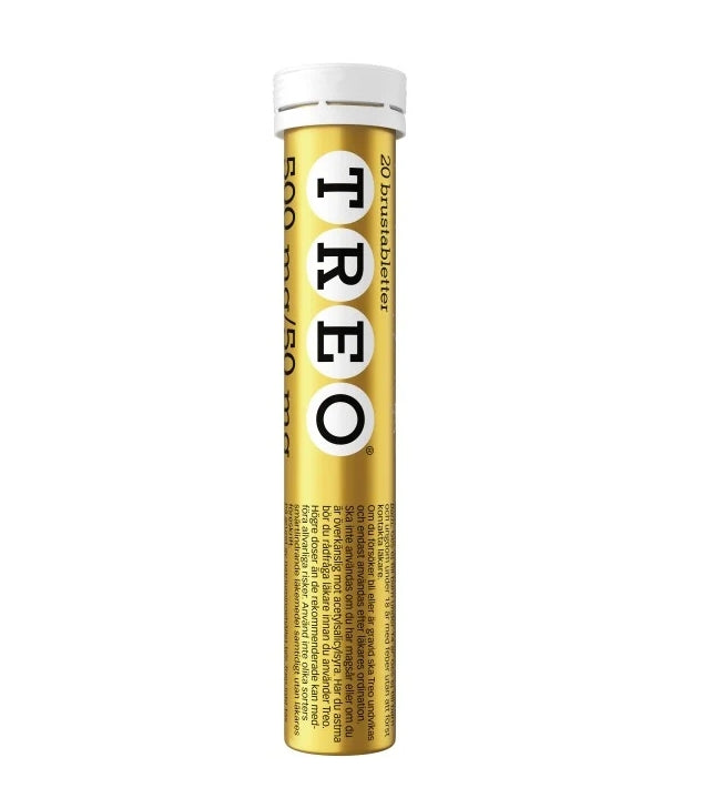 Gold tube with white cap labeled 'TREO' on a white background