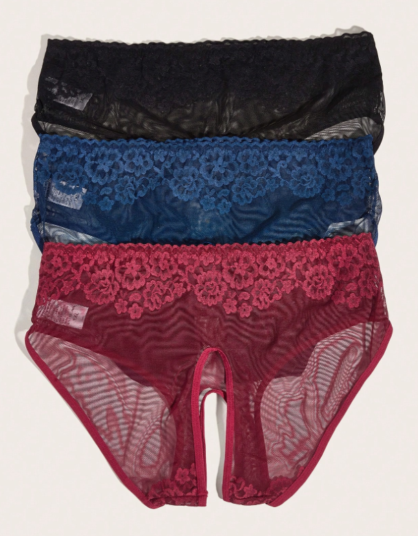 Classic Sexy 3pcs/Pack Classic Lace Open Underwear