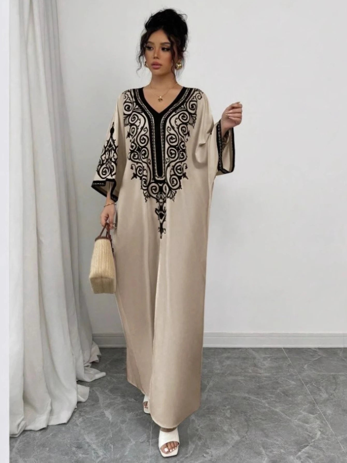 Abaya Dress V Neck Loose Robe Party Jalabiya Ramadan Long Dresses Vestidos Largos Kaftan Arab Morocco Kaftan