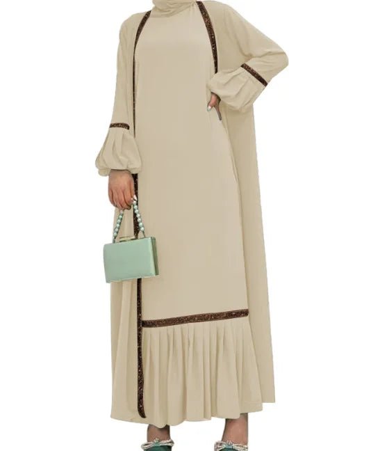 Abaya Women Dress 2 Piece Set Prayer Morocco Caftan Ruffle Abayas Gowns Dubai Arabic Kimono Cardigan Robe Outwear