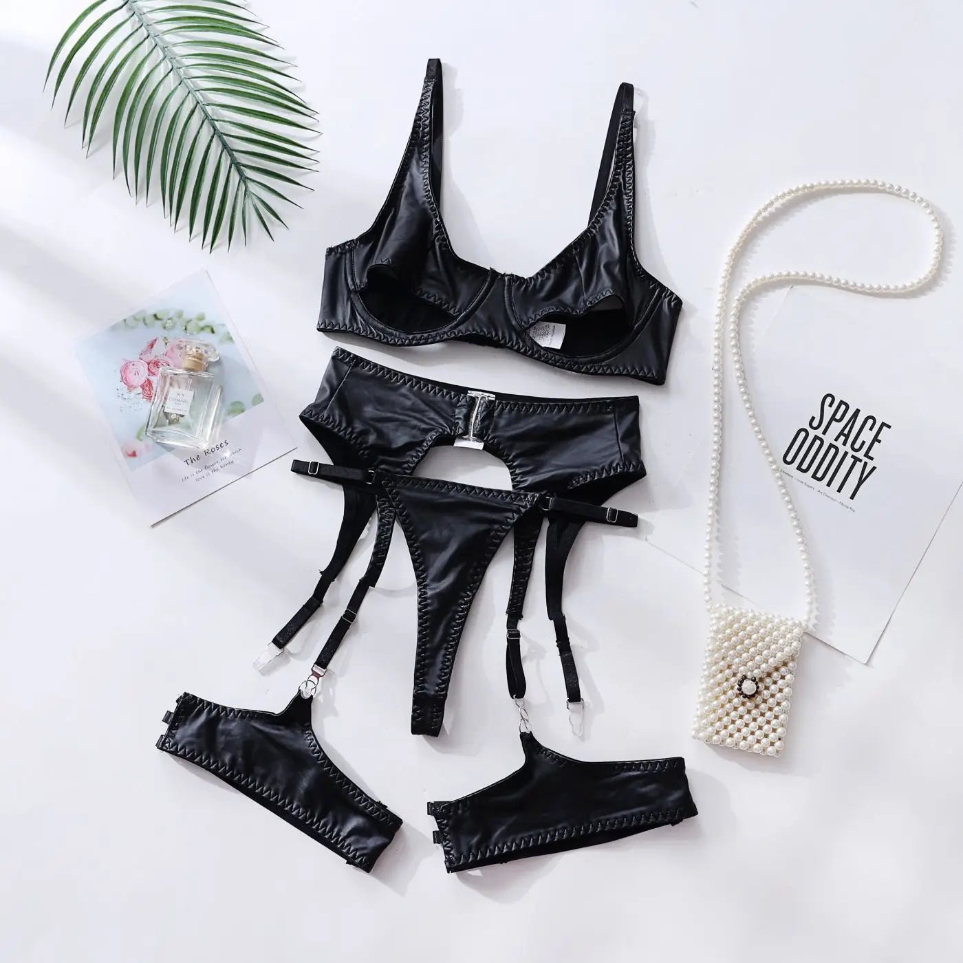 Bikini sexy lingerie leather temptation set patent leather