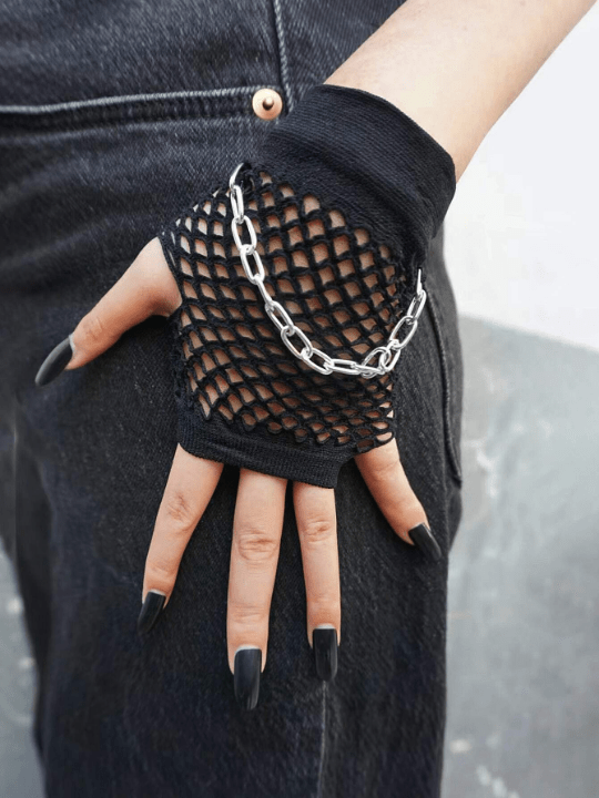 Chain Decor Fishnet Gloves - Lolli World Marketplace