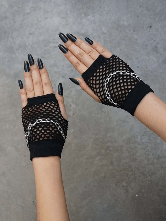 Chain Decor Fishnet Gloves - Lolli World Marketplace