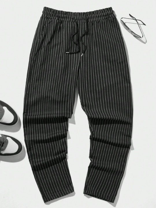 Cottnline Men Striped Print Drawstring Waist Pants - Lolli World Marketplace