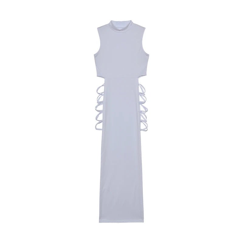Criss Cross Cut Out Dress, Sexy Bodycon Mock Neck Sleeveless Dress, Women's Clothing