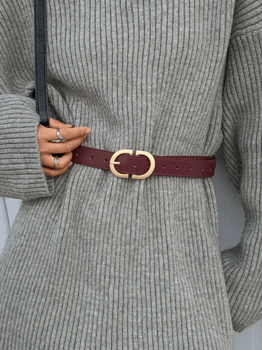 DAZY Burgundy PU Leather Buckle Belt - Lolli World Marketplace