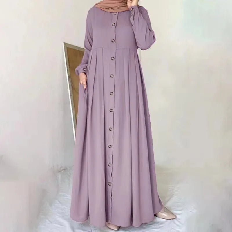 Dubai Abaya Dress Autumn Long Sleeve Buttons Down Sundress Maxi Vestidos