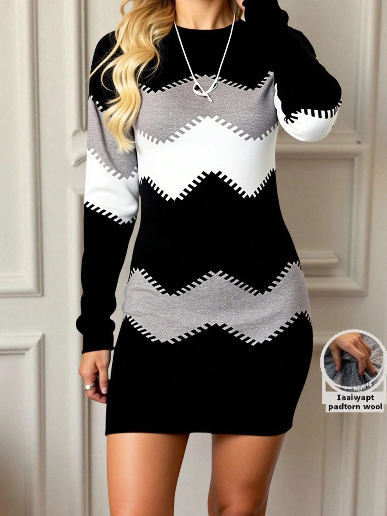 EMERY ROSE Color Block Long Sleeve Fitted Dress, Autumn Fall Cloth For Women