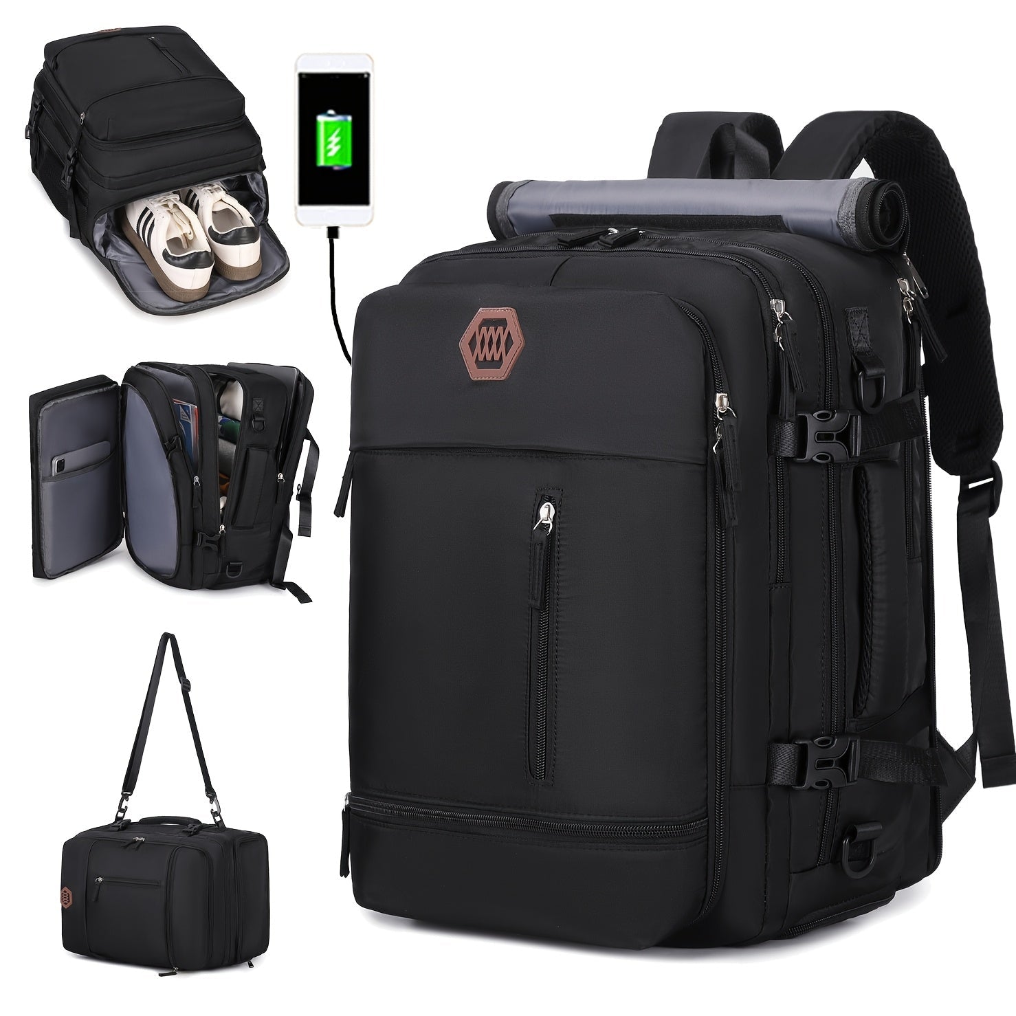 ENOSHI Men's Airline Approved Carry - On Backpack with USB Charging Port, 17.3" Laptop Compartment & Shoe Storage - Multi - Pocket Travel Backpack for Business, Hiking, Weekend Trips (Light Grey), Backpack for Travel, Hiking Gear, Sleek Design, High - quality M