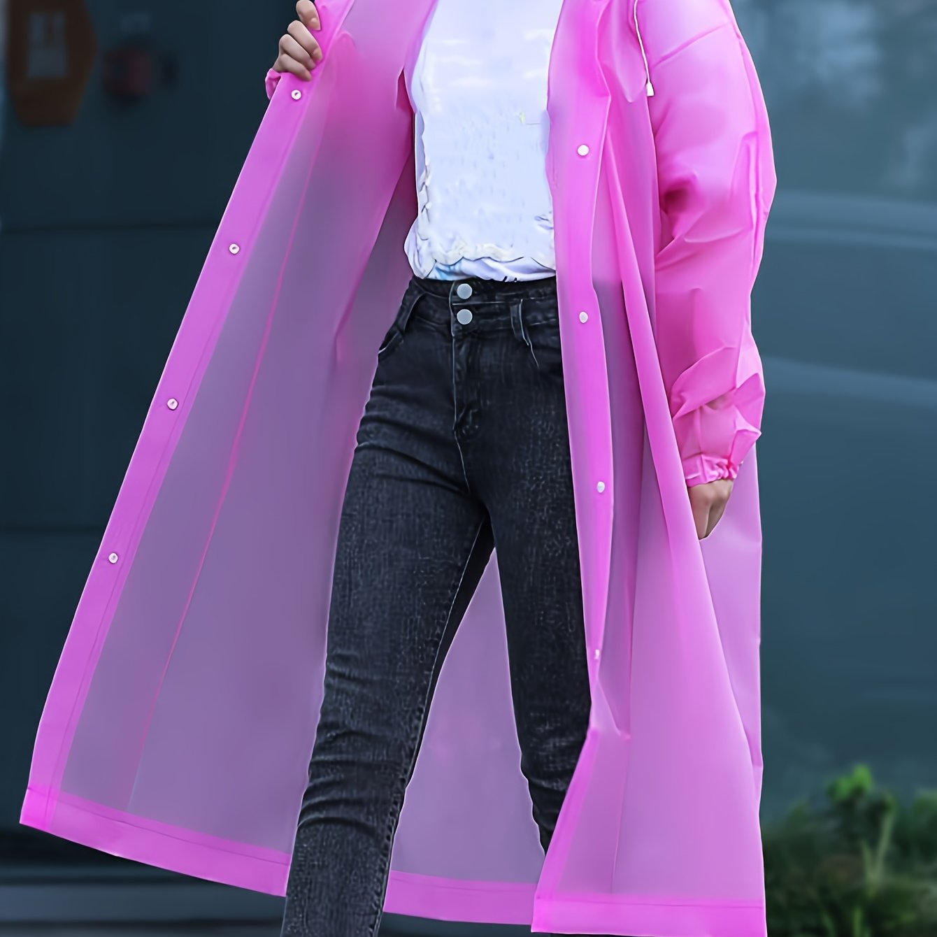 EVA Thickened Full Body Raincoat, Windproof High Quality Travel Outdoor Cycling Portable Rain Poncho with Drawstrings, Casual Style for Women