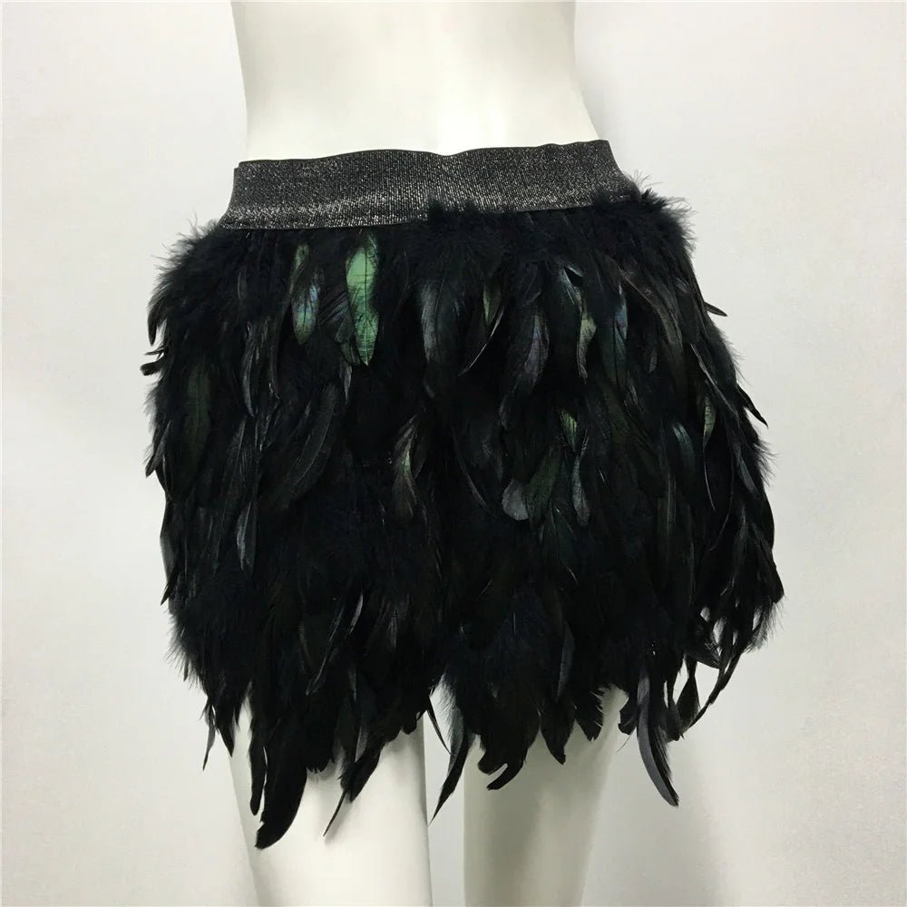 Harajuku Style Fluffy Feather Burning Festival Rave Skirts Elastic Waist Carnival Nightclub Party Women Mini Skirts Plus Size