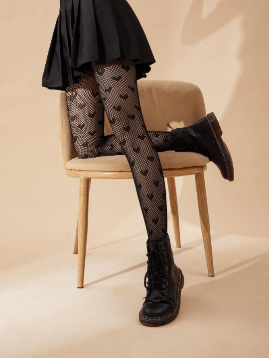 Heart Pattern Fishnet Black Tights For Women - Lolli World Marketplace
