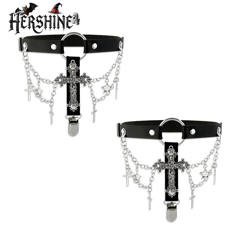 HERSHINE 2 - Pack Women's Chain Cross Leg Straps/Garter Clips, Y2K Gothic Punk Harajuku Rock Hip Hop Cosplay Style,spring,summer