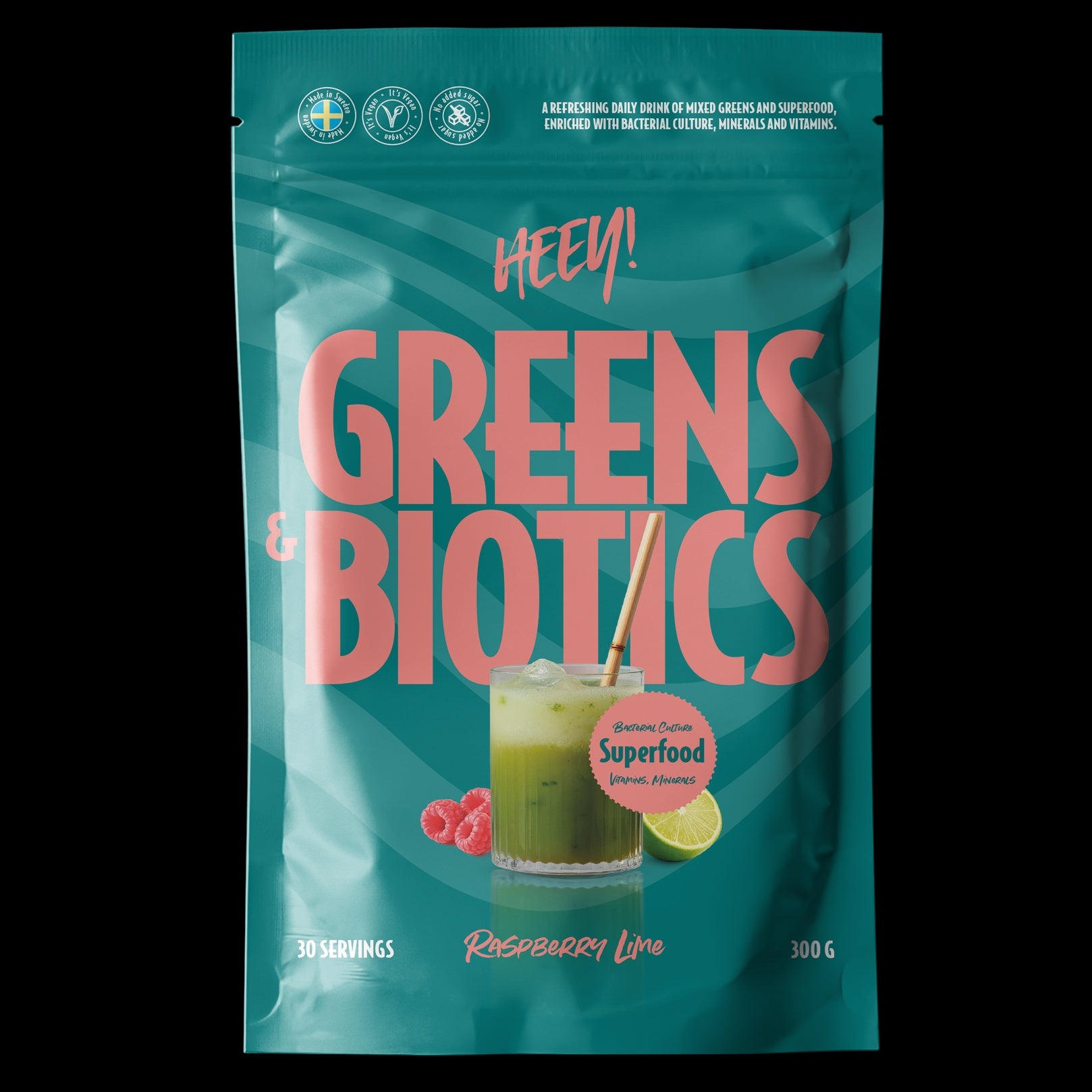 Hey! Greens & Biotics Superfood Raspberry Lime 300 g