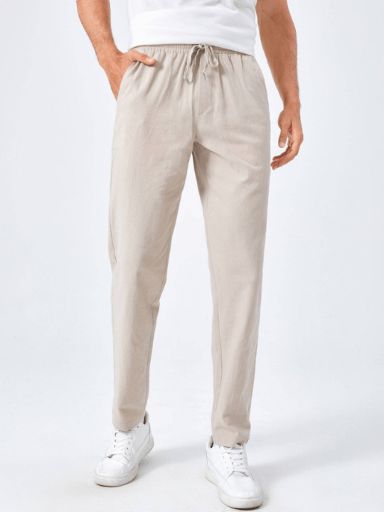 Manfinity Basics Men Cotton Drawstring Waist Pocket Patched Pants - Lolli World Marketplace