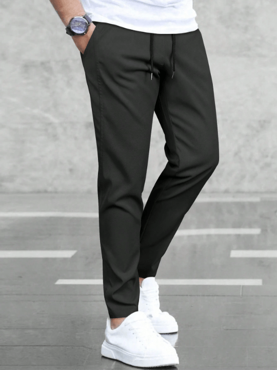 Manfinity Basics Men Solid Drawstring Waist Pants - Lolli World Marketplace